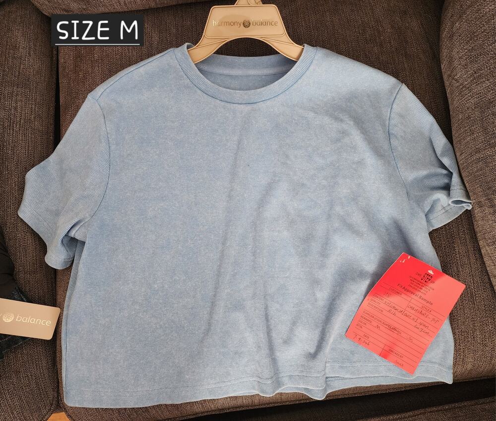 Harmony Balance Mineral Wash Ribbed Cropped Tee Baby Blue - Size M - NWT
